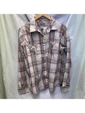 Wrangler Women’s Pink And Grey Western Pearl Snap Long Sleeve Shirt XXL
